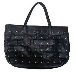 Maxx New York Black Leather Woven Satchel